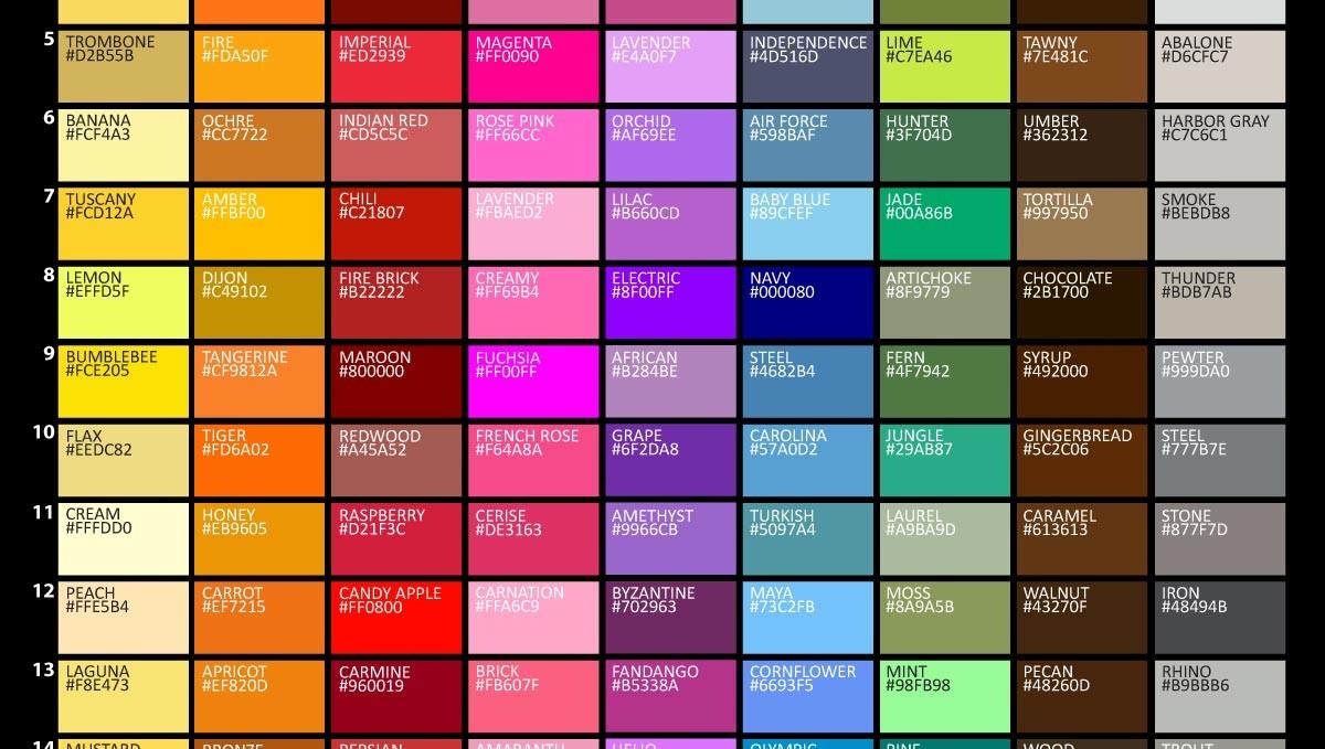 Colored text name. Палитра named Color. List of Colors. Color names. Colours list.